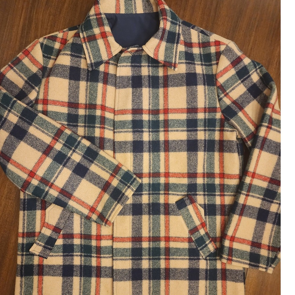 VTG Pendleton 70s Reversible Wool Chore Jacket L Plaid Talon workwear Y2K GORP